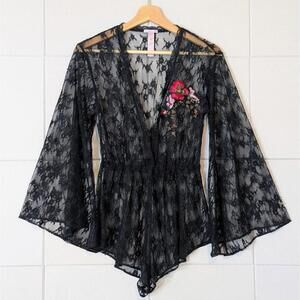 Savage X Fenty lace embroidered flare sleeve teddy romper